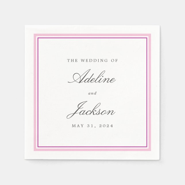 Serviette En Papier Bordure rose classique Mariage traditionnel servie (Devant)