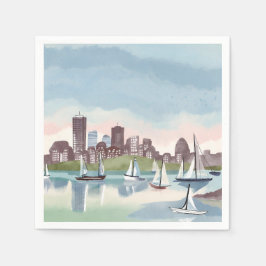 Serviette En Papier Boston Harbor | Boston Massachusetts Watercolor