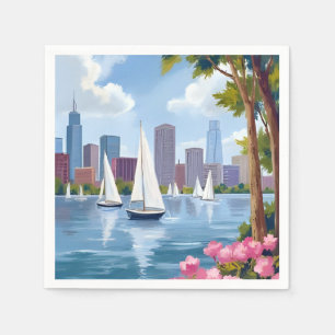 Serviette En Papier Boston Harbor Printemps   Bateau Baie Skyline de l