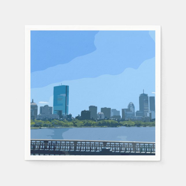 Serviette En Papier Boston Skyline Charles River Painting (Devant)