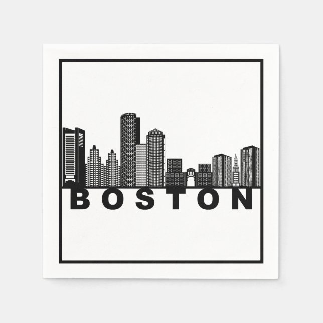 Serviette En Papier Boston Skyline Silhouette  (Devant)