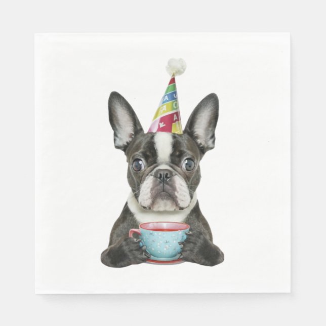 Serviette En Papier Boston Terrier Anniversaire Chapeau Classique T-sh (Devant)