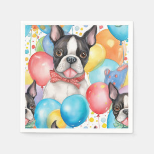 Serviette En Papier Boston Terrier Et Ballons