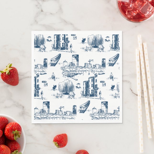 Serviette En Papier Boston Toile Navy et White (En situation)