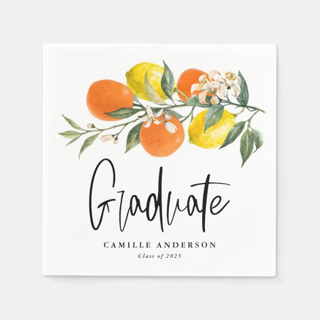 Serviette En Papier Botanical Orange and Lemon Graduation Party (Devant)