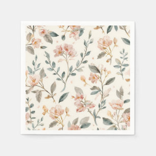 Serviette En Papier Botanique Aquarelle Fleur Sauvage Douce Sauge Neut