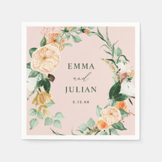 Serviette En Papier Botanique Boho vert rose Mariage personnalisé