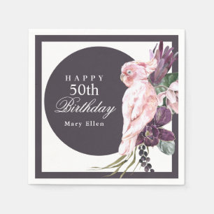 Serviette En Papier Botanique de perroquets roses 50e anniversaire