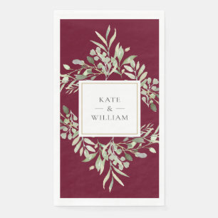 Serviette En Papier Botanique Verdure Floral Bourgogne Rouge Mariage