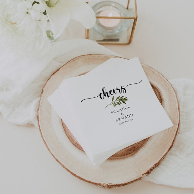 Serviette En Papier Botanique Vert Feuille Mariage Cheers Napkins (Créateur téléchargé)