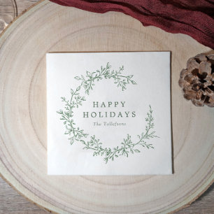 Serviette En Papier Botanique Vert Vintage Joyeux Noël de Noël