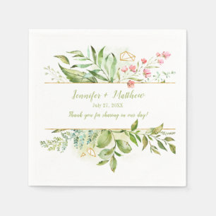 Serviette En Papier Botaniques Fleurs Roses Or Géométrique Réception