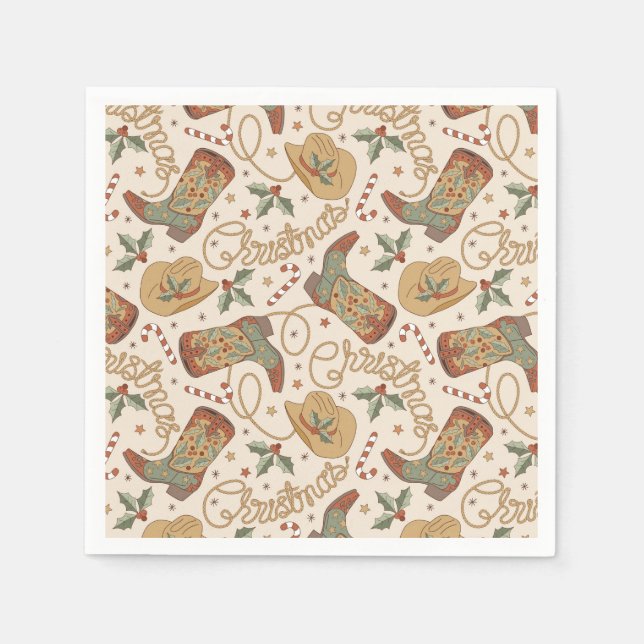 Serviette En Papier Bottes de Noël de l'Ouest et Motif Casquette (Devant)