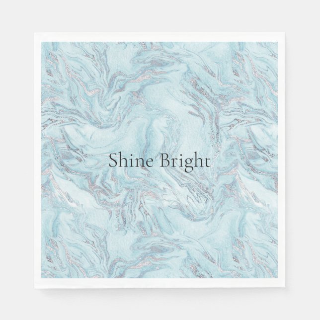 Serviette En Papier Boucles de marbre bleu Aqua Silver (Devant)
