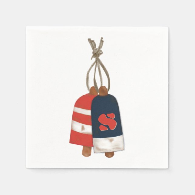 Serviette En Papier Bouées nautiques Personnalisées Bleu Rouge (Devant)