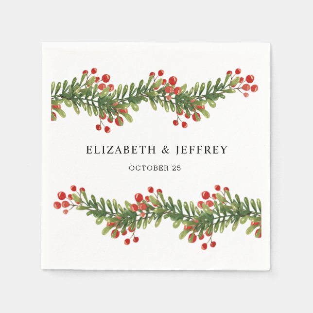 Serviette En Papier Boughs rustiques de Holly Mariage de Noël d'hiver (Devant)