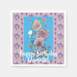 Serviette En Papier Bougie bleue Aquarelle florale filles Papier servi