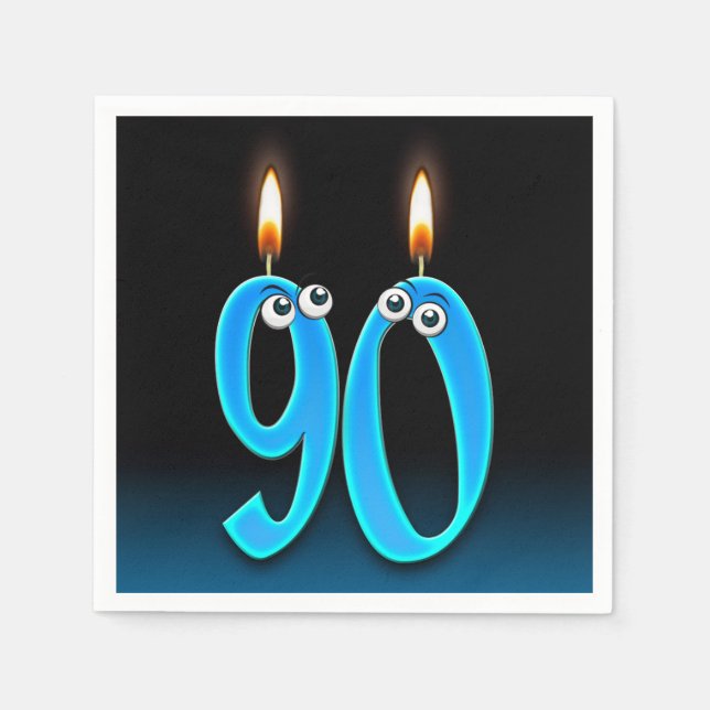 Serviette En Papier Bougie de 90e anniversaire avec globes oculaires (Devant)