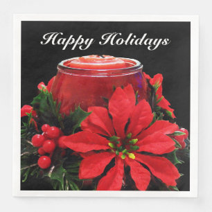 Serviette En Papier Bougie de Noël rouge, Holly et Poinsettia