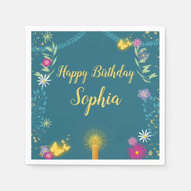 Serviette En Papier Bougie magique florale Napkin (Devant)