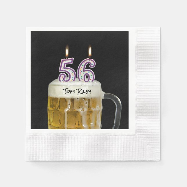 Serviette En Papier Bougies à 56e anniversaire en bière (Devant)