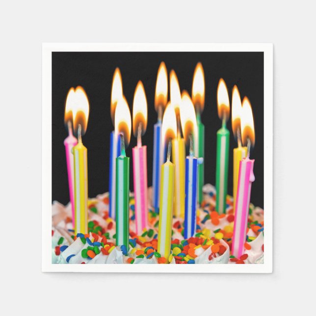 Serviette En Papier Bougies D'Anniversaire Sur Gâteau (Devant)