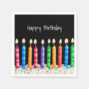 Serviette En Papier Bougies d'anniversaire sur serviettes noires