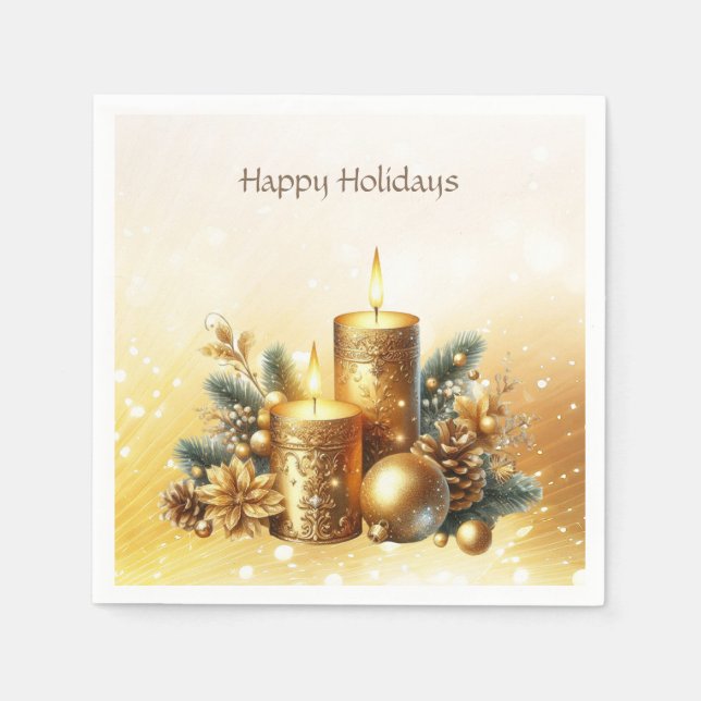 Serviette En Papier Bougies d'or Noël Napkin (Devant)