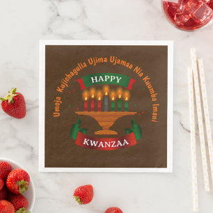 Serviette En Papier Bougies Kwanzaa Rouge Noir Vert 7 Principes