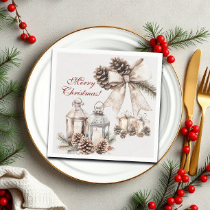 Serviette En Papier Bougies Pins de Neige cônes Noël