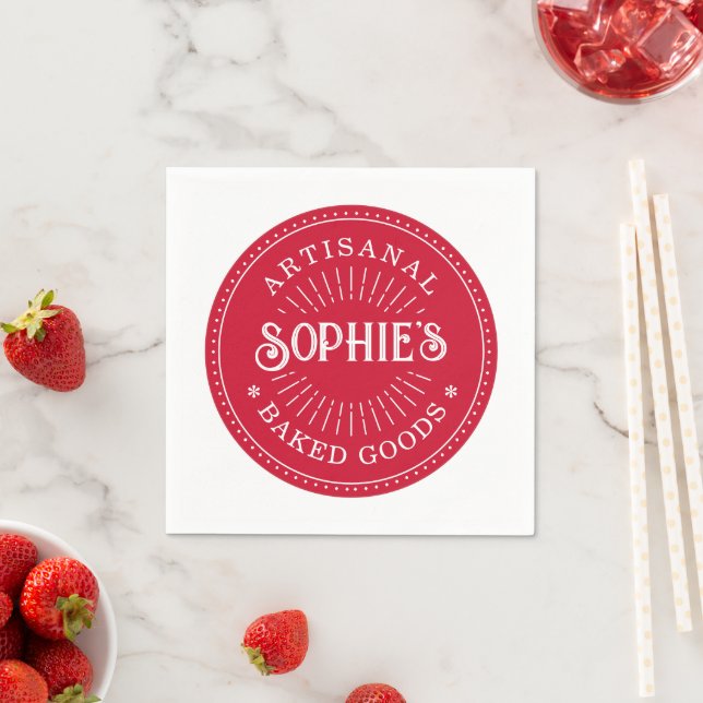 Serviette En Papier Boulangerie Baker Logo rouge (En situation)