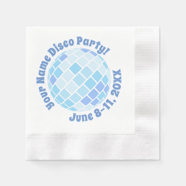 Serviette En Papier Boule à facettes Disco Bleu Rétro PERSONNALISÉE (Devant)