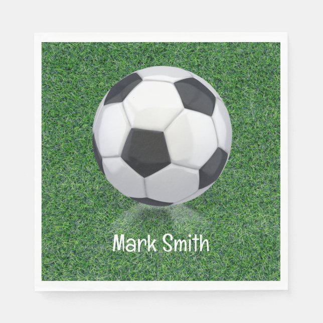 Serviette En Papier Boule de football sur herbe verte (Devant)