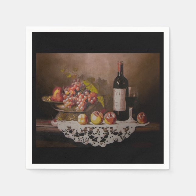 Serviette En Papier Boule de fruits et bouteilles de vin (Devant)