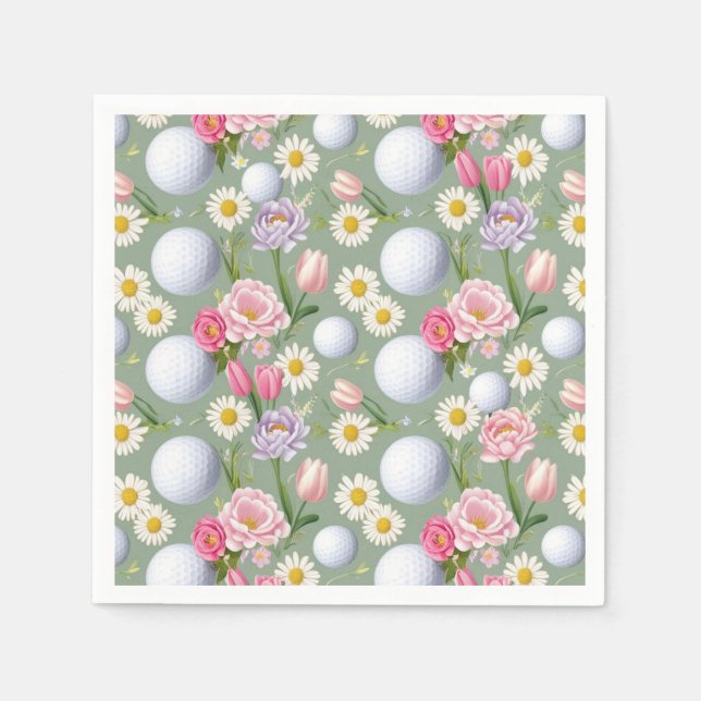 Serviette En Papier Boule de golf avec fleurs (Devant)