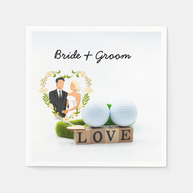 Serviette En Papier Boule de golf et Tee avec LOVE Golfer Mariage (Devant)