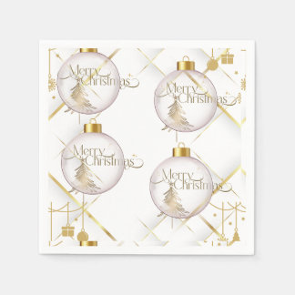 Serviette En Papier Boule de Noël Luxe Or et Blanc