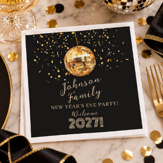 Serviette En Papier Boule disco dorée fête du Nouvel An