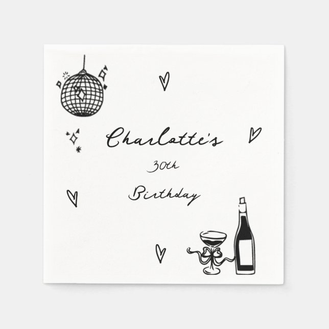 Serviette En Papier Boule disco moderne Hand Drawn 30e anniversaire (Devant)