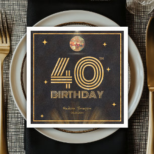 Serviette En Papier Boule disco Or Noir Rétro Fête 40 ans Anniversaire
