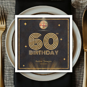 Serviette En Papier Boule disco Or Noir Rétro Fête 60 ans Anniversaire