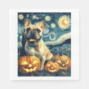 Serviette En Papier Bouledogue français de Van Gogh nuit étoilée Hallo