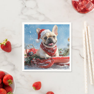 Serviette En Papier Bouledogue français en traîneau Laissez neige Noël