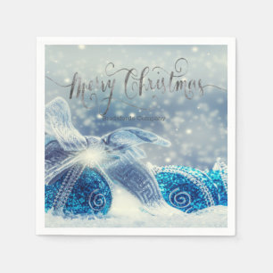 Serviette En Papier Boules bleues de Noël Bokeh