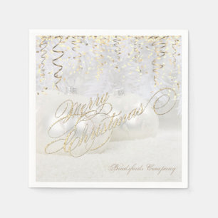 Serviette En Papier Boules de Noël Élégantes, Confettis Dorés