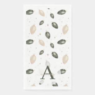 Serviette En Papier Boules de Noël Monogrammées à l'Aquarelle Élégante