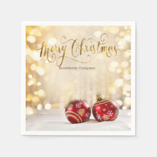 Serviette En Papier Boules de Noël rouges Bokeh
