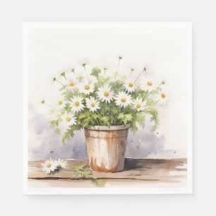 Serviette En Papier Bouquet Aquarelle Daisy En Pot