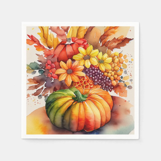 Serviette En Papier Bouquet Citrouille Vibrant récolte d'automne d'or (Devant)