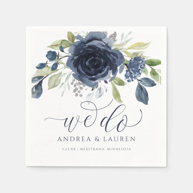 Serviette En Papier Bouquet d'aquarelle bleu marine mariage (Devant)